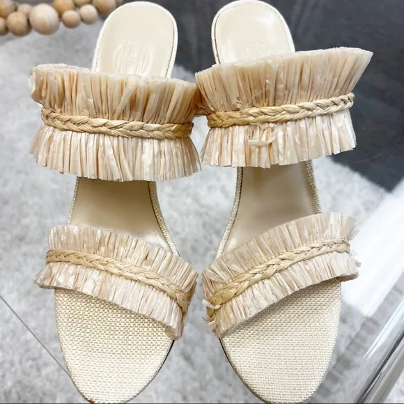 House of Harlow 1960 x REVOLVE Women's Frayed Raffia Heel Cream Tan Raffia 7.5 - Picture 3 of 12